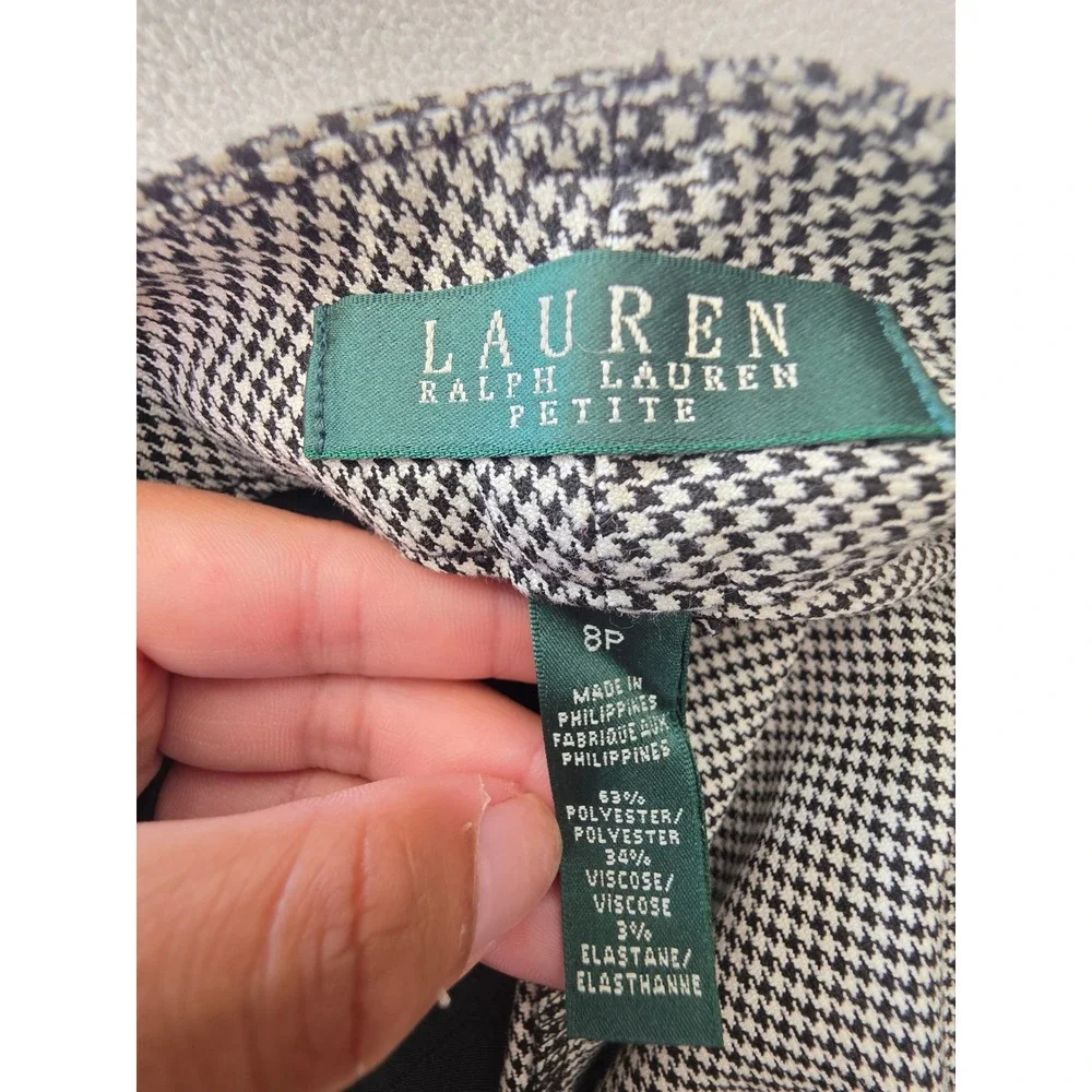 Lauren Ralph Lauren Petite 8P Pants Black White Houndstooth Wide Leg TrousersNWT